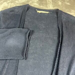 Eileen Fisher Womens L Large Cardigan Navy Blue 100% Linen Open Front 3/4 Sleeve